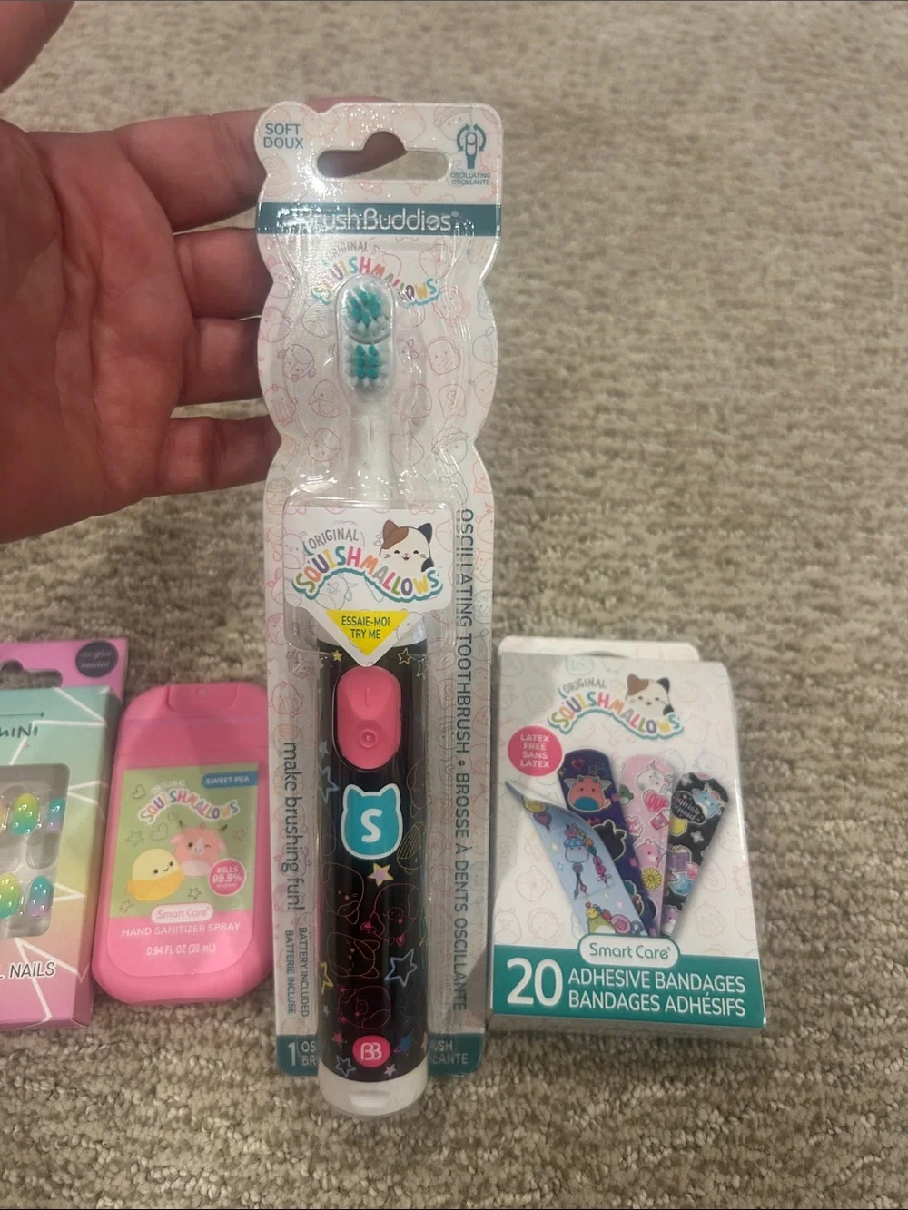 Squishmallows Pink Kids Toothbrush ,Hand Spray , bandages & nails